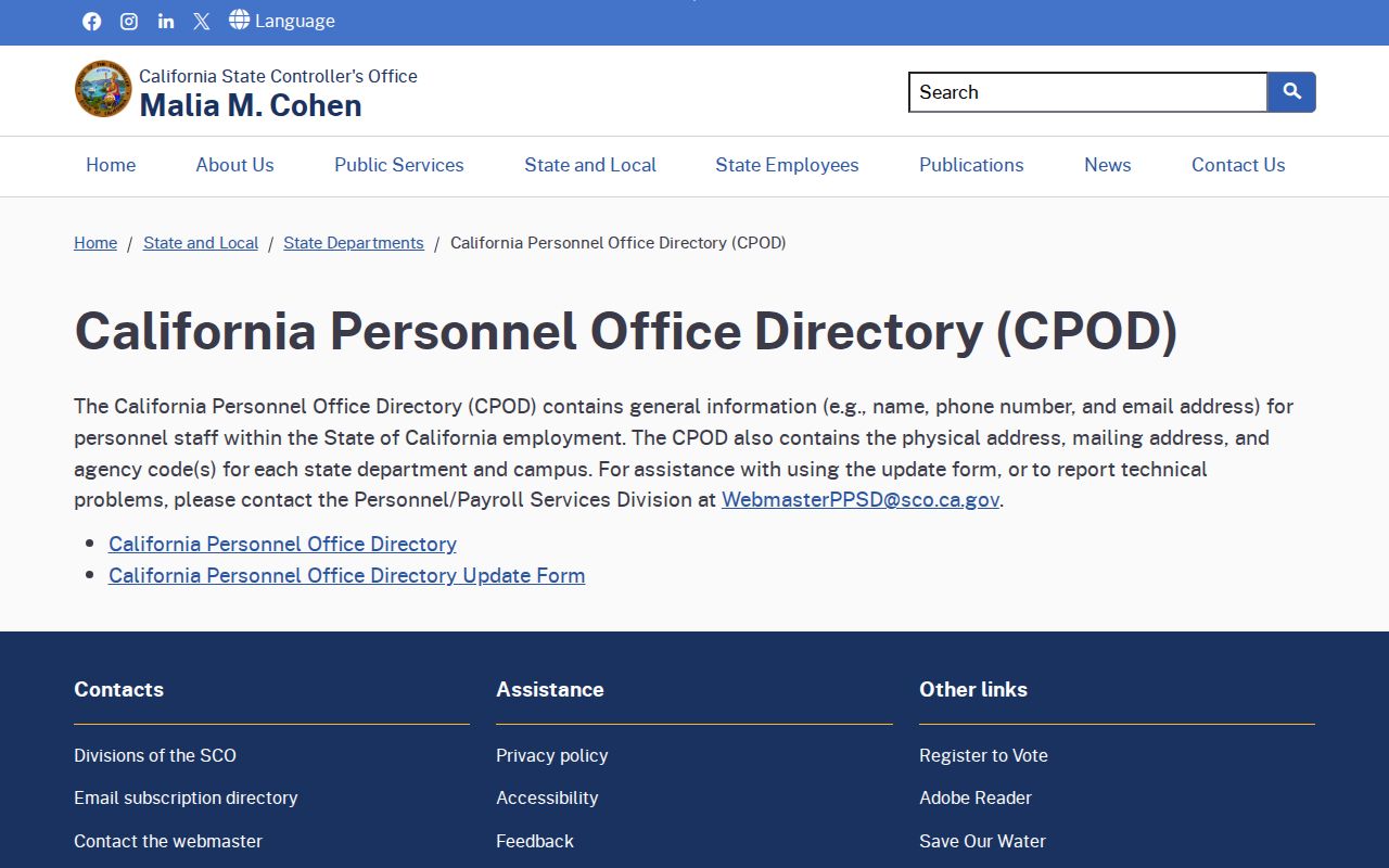 San Luis Obispo people directories source for California state personnel contacts
