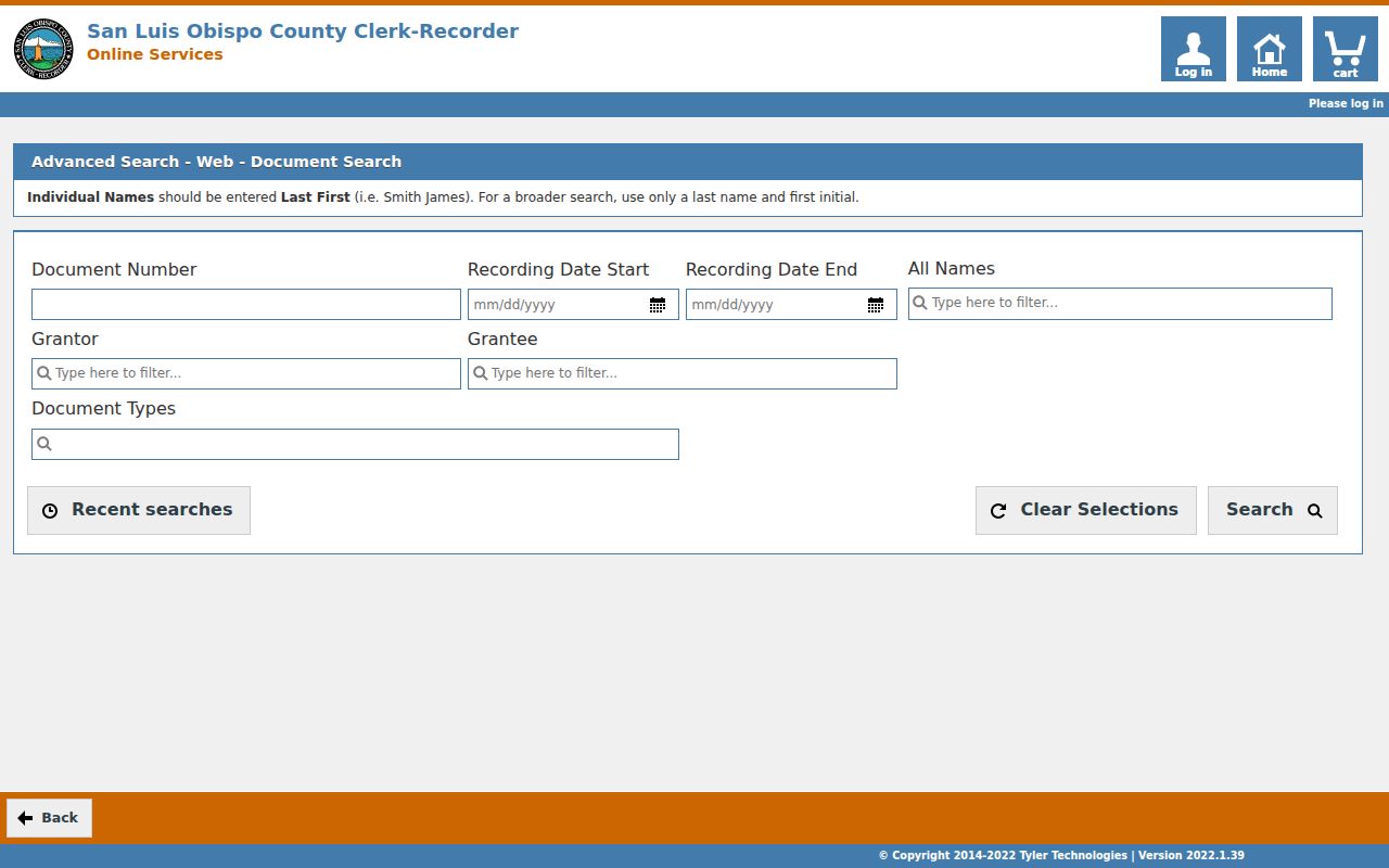 San Luis Obispo public records advanced recorder search fields