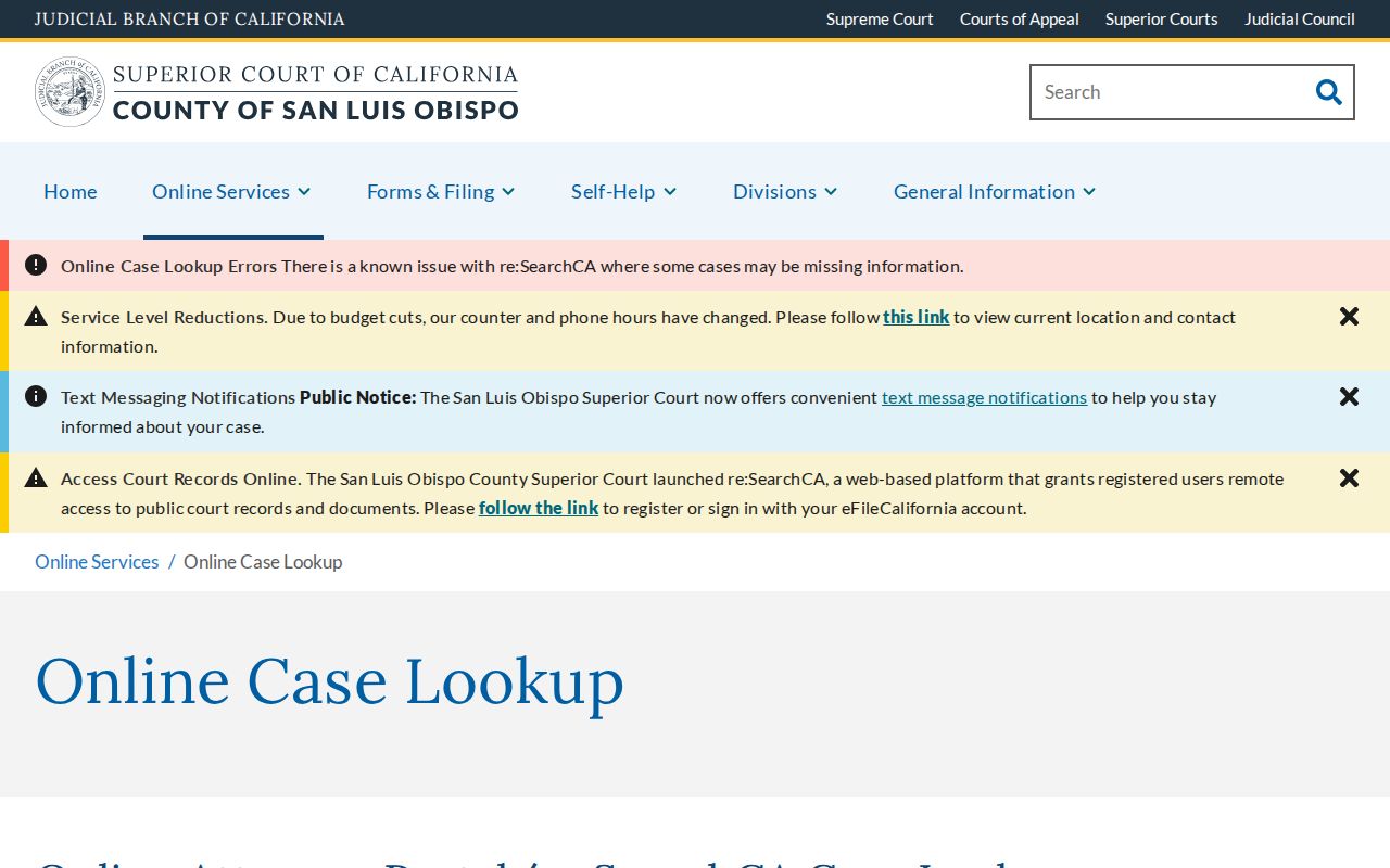 San Luis Obispo people search court records lookup