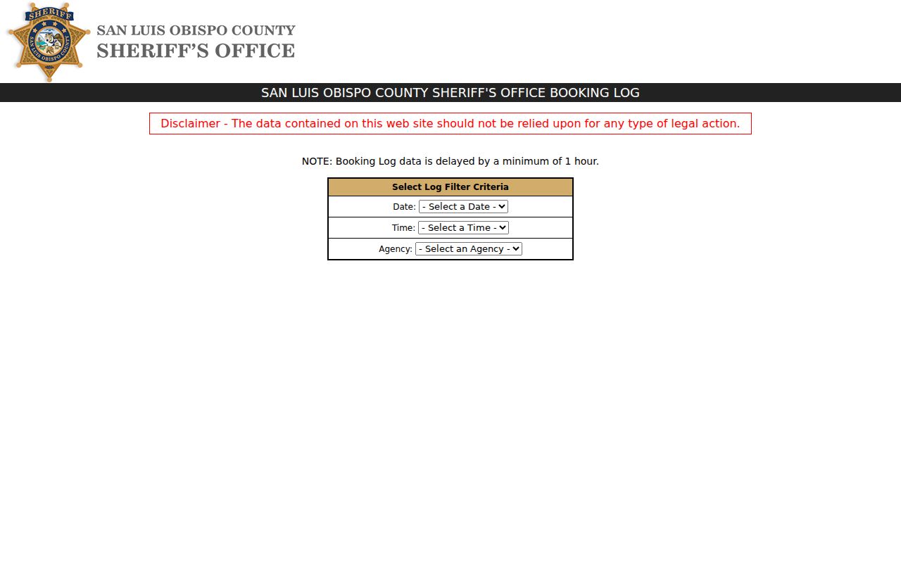 San Luis Obispo people search sheriff booking records